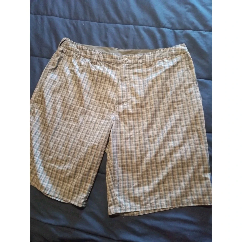 The North Face Men's Swim Trunks Board Shorts 38 Gray‎ Blue Plaid Outdoors Logo